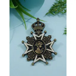 ADORN Unisex Royal Star Medallion Crown & Cameo Vintage Military Brooch Pin-picture-22