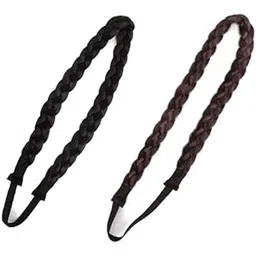 adornish 2pc (black) 2 Strands Synthetic Hair Braided Headband Women Hair Band with Elastic Stretch Chunky ＆ Wide Plaited Braid Hair Band-picture-11