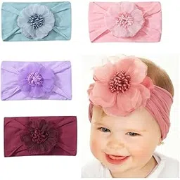 adornish 4 Pcs Baby Flower Headbands, Soft Headbands Nylon Headbands for Baby Girls, Flower Hair Accessories for Newborns-picture-33