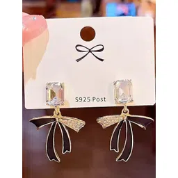 Adornity Women Black and White Stone Studded Bow Drop Earrings-picture-17