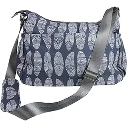 Diaper Bag Purse & matching Changing Pad in Premium Gray Nylon w/ 11 Pockets Insulated for Baby Bottles Silver Tone Hardware Perfect Spacious Crossbody Hobo Bags for Moms Grey Feathers Stroller Straps-image-25