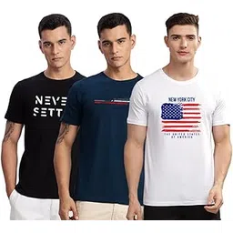 ADRO 100% Cotton Lycra Tshirts for Men Combo Pack of 3 | Regular Fit | Printed T Shirt | Round Neck Half Sleeve| Mens Tshirts-picture-19