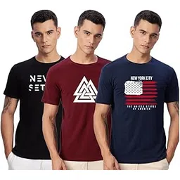 adro 100% Cotton Lycra Tshirts for Men Combo Pack of 3 | Regular Fit | Printed T Shirt | Round Neck Half Sleeve| Mens Tshirts-picture-35
