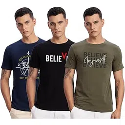 ADRO 100% Cotton Lycra Tshirts for Men Combo Pack of 3 | Regular Fit | Printed T Shirt | Round Neck Half Sleeve| Mens Tshirts-picture-21