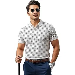 adro Men's Cotton Printed Polo Tshirt | 220 GSM Interlock Fabric | Slim Fit | Skin-Friendly Ink | Milk White Golf-Inspired Pattern T Shirt for Casual & Office Wear-picture-42