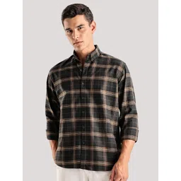 ADRO Tartan Checked Spread Collar Long Sleeves Cotton Casual Shirt-picture-10