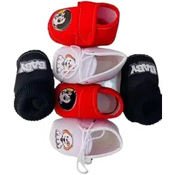 Advik Unisex Newborn Booties | First Walking Shoes | Sandals with Anti-Slip Sole | Footwear 0-12 Months (Set of 3) Black, Red, White-picture-24