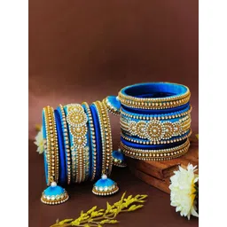 ADVIKA CREATIONS Set Of 2 Stone-Studded & Beaded Silk Thread Bangles-picture-41