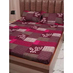Adwitiya Pink & Maroon Ethnic Motifs 210 TC Queen Bedsheet with 2 Pillow Covers-picture-12