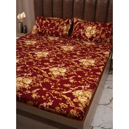 Adwitiya Red & Yellow Floral 210 TC Queen Bedsheet with 2 Pillow Covers-picture-39