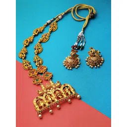 Adwitiya Collection 24CT Gold-Plated Red & Green Stone-Studded & Beaded Antique Jewellery Set-picture-20