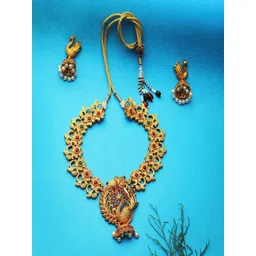 Adwitiya Collection 24kT Gold-Plated & Stone Studded Peacock Design Jewellery Set-picture-19