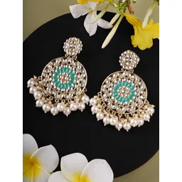 adwitiya collection Adwitiya 24K Gold-Plated Artificial Stones Studded And Beaded Contemporary Drop Earrings-picture-28