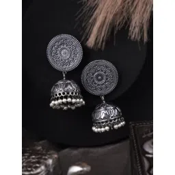 adwitiya collection Adwitiya Silver-Plated Artificial Beads Beaded Dome Shaped Oxidised Jhumkas-picture-21