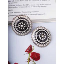 adwitiya collection Adwitiya Silver-Plated Artificial Stones Studded Circular Shaped Studs-picture-16
