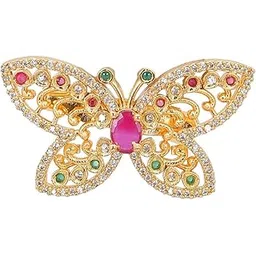 adwitiya collection Butterfly Brooch for Women and Girls – Brass Gold-Tone Pin with Multicolor Stones – Elegant Saree, Dress & Dupatta Accessory – Designer Jewelry-picture-15