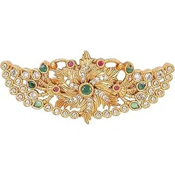 adwitiya collection Floral Brooch for Women – Gold-Tone Brass Saree Pin with Green & White Stones – Traditional Ethnic Designer Brooch-picture-26