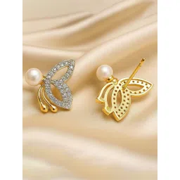 Adwitiya Collection Gold-Plated Artificial Stones Studded & Beaded Butterfly Shaped Studs-picture-33