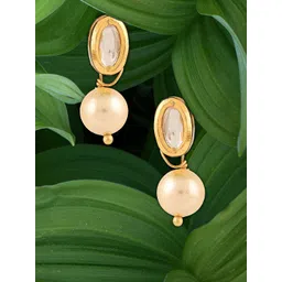 Adwitiya Collection Gold Plated Classic Stone Studded Drop Earrings-picture-13