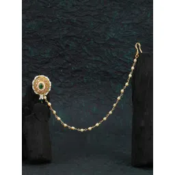 Adwitiya Collection Gold-Plated Flower Stone Studded & Beaded Nose Pin With Chain-picture-25