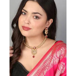 Adwitiya Collection Gold-Plated Stone-Studded & Beaded Jewellery Set-picture-39