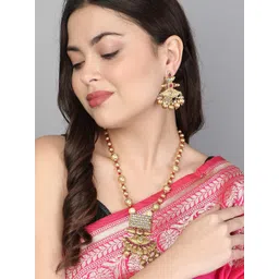 Adwitiya Collection Gold-Plated Stone-Studded & Beaded Jewellery Set-picture-16