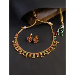 Adwitiya Collection Gold-Plated Stone-Studded & Beaded Jewellery Set-picture-15