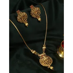 Adwitiya Collection Gold-Plated Stone-Studded & Beaded Jewellery Set-picture-17