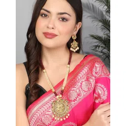 Adwitiya Collection Gold-Plated Stone Studded & Beaded Jewellery Set-picture-14