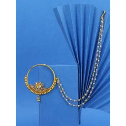 Adwitiya Collection Gold-Plated Stone-Studded Chained Nose Pin-picture-21