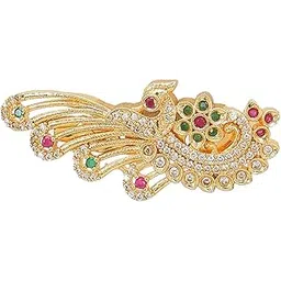 adwitiya collection Peacock Feather Brooch for Women – Gold-Tone Brass Saree Pin with Multicolor Stones – Traditional Designer Brooch-picture-58