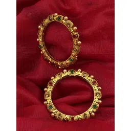 Adwitiya Collection Set of 2 24 CT Gold-Plated Red & White Stone-Studded & Pear Beaded Handcrafted Bangles-picture-31