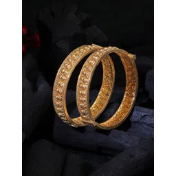Adwitiya Collection Set Of 2 Gold-Plated Flower Temple Bangles-picture-15