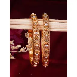 Adwitiya Collection Set Of 2 Gold-Plated Pearls Studded Flower Design Bangles-picture-21