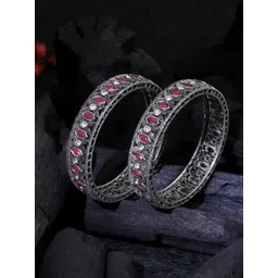 Adwitiya Collection Set Of 2 Oxidised Silver-Plated Kundan & Stone-Studded Bangles-picture-39