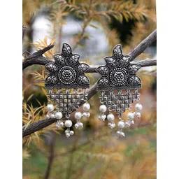 Adwitiya Collection Silver-Plated Contemporary Drop Earrings-picture-12