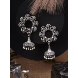 Adwitiya Collection Silver-Plated Dome Shaped Oxidised Jhumkas-picture-37