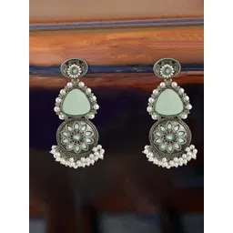 Adwitiya Collection Silver-Plated Oxidized Floral Drop Earrings-picture-26
