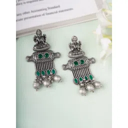 Adwitiya Collection Silver-Plated Stones Studded & Beaded Oxidised Drop Earrings-picture-32