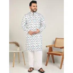 ADWYN PETER Plus Size Chevron Printed Mandarin Collar Pure Cotton Straight Kurta-picture-18