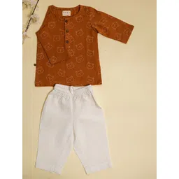 ADYA Kids Animal Printed Panelled Pure Cotton Kurta with Trousers-picture-51