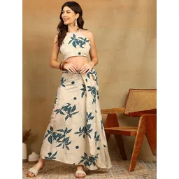 ADYASAA THE LABEL Printed Halter Neck Sleeveless Top With Skirt Co-Ords-picture-27