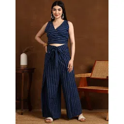 ADYASAA THE LABEL Printed V-Neck Pure Cotton Top With Palazzos-picture-19