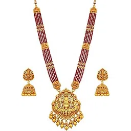 adyashree emporium RED Necklace Lakshmi Haram Design Ruby & Emerald, Jewellery Set North/South Indian Wedding Latest Fashion Traditional Temple Jewellery set for Girls & Women.-picture-24