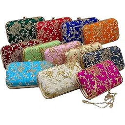 adyukta ethnics women handcrafted box clutch bag-blue-picture-30