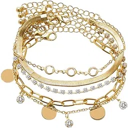 aeenioy 5 Pieces Stylish Bracelets for Women, Fashion Jewelry Gifts for Women, Latest Stylish Adjustable Charm Tennis Bracelet for Girls, Elegant Hand Bracelet Accessories (Golden)-picture-49