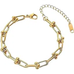 aeenioy Anti Tarnish Bracelet for Women, Adjustable Chain Bracelet for Women, Stylish Hand Cuff Bracelet for Girls, Fashion Jewelry Gift for Sister Girlfriend Wife (Golden)-picture-26