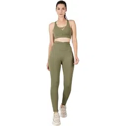 aer Women's Diva Bra and Sculpt Crossover Waist Leggings Nylon Lycra Blend Matching Activewear Set for Studio and Training Sessions-picture-19