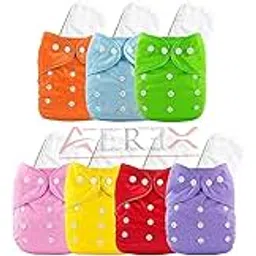 AEREX Premium Reusable Baby Cotton Cloth Diapers For 0 to 1 Year With White Insert Pads Leak Proof Washable Diapers For New Born Babies Adjustable Pocket Cloth Diaper Nappies (Multicolor, Pack of 10)-image-3