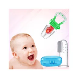 AEREX Premium Silicone Finger Toothbrush for New Born Baby & Baby Fruit Feeder Combo Silicone Fruit & Vegetable Nibbler Teether & Pacifier Feeder for Baby Combo (Multicolor-image-13